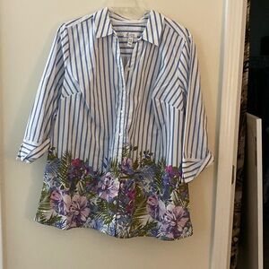 Beautiful Cotton Striped Shirt with Flowery Border